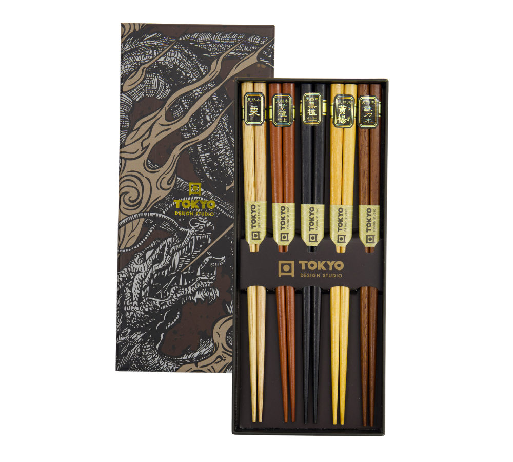 Spisepinde gavesæt, Gold/Silver Dragon - 5 par